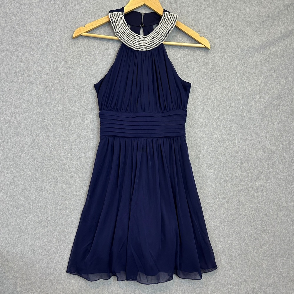 Speechless Halter Dress Navy Blue Pearl Neck Pleated Homecoming Juniors Size 1